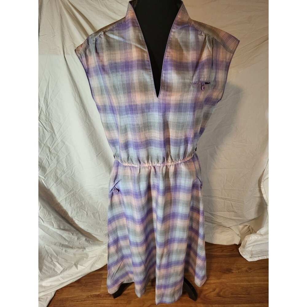 Vintage Miss Joni Pastel Plaid‎ Size 14 70s Dress